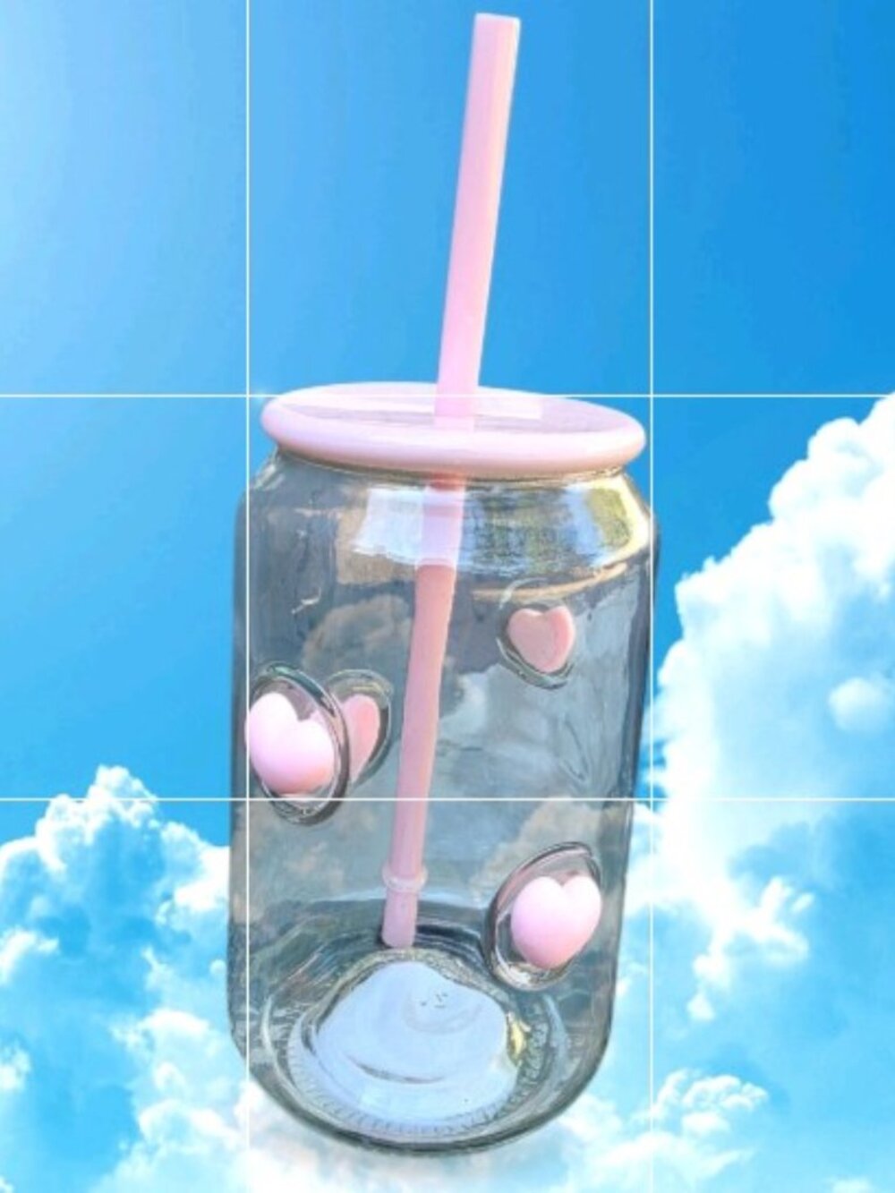 Pink Glass Tumbler w/ Straw & Lid – 3D Heart Design